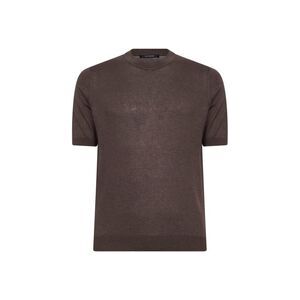 Tagliatore Men Dark Brown Silk Knit Crewneck T-Shirt